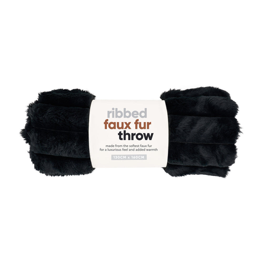 Annabel Trends Ribbed Fur Blanket Throw Home Bedding 130x160cm Black