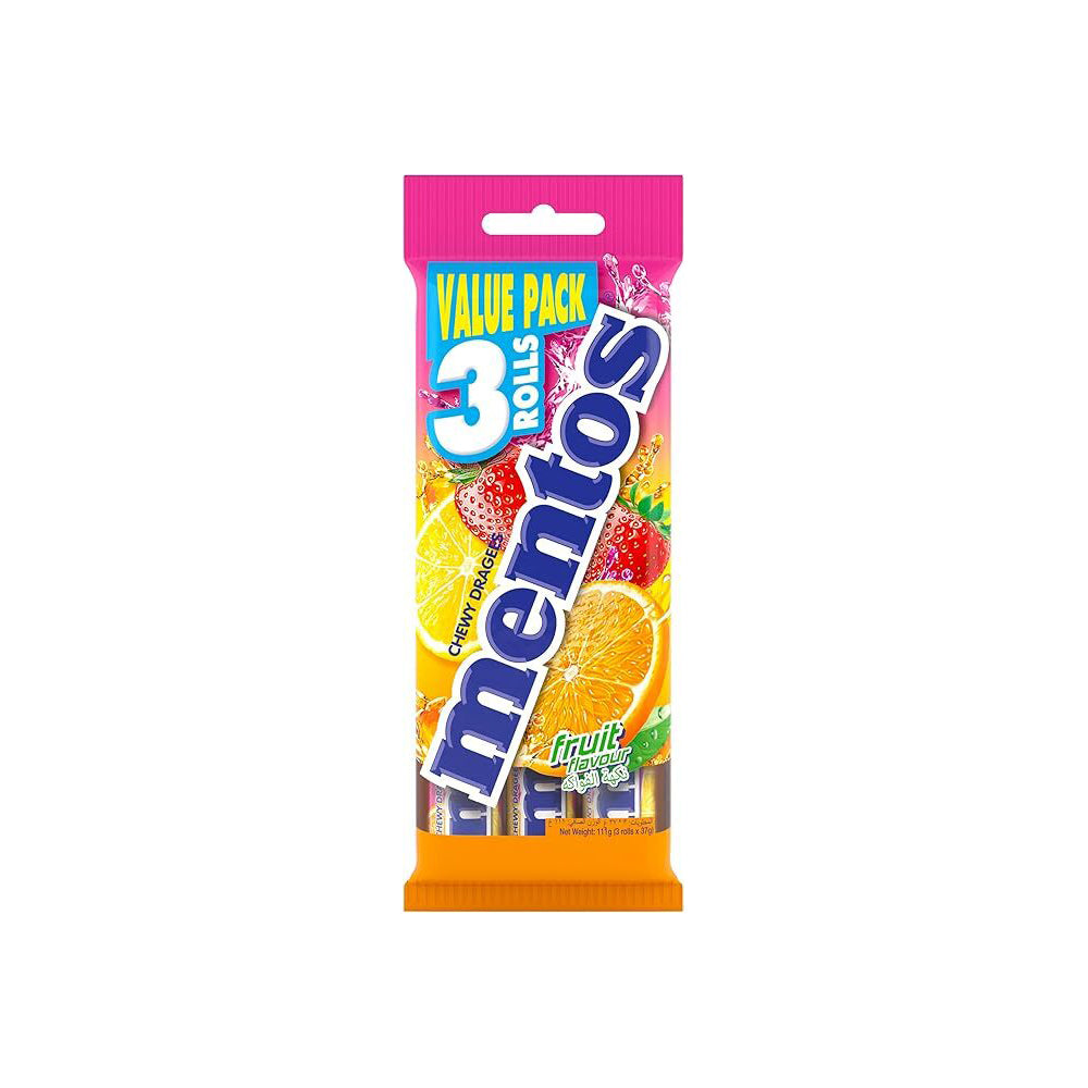 42pc Mentos Fruit Flavour Chewy Dragees Candy Roll 29g