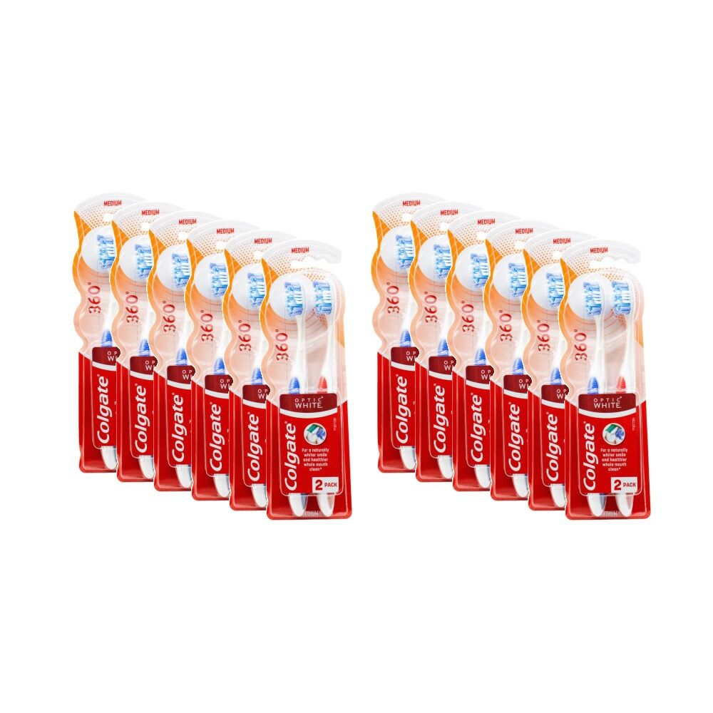 12x 2PK Colgate Optic White Toothbrush Pack Medium Firmness Bristles Dental Care