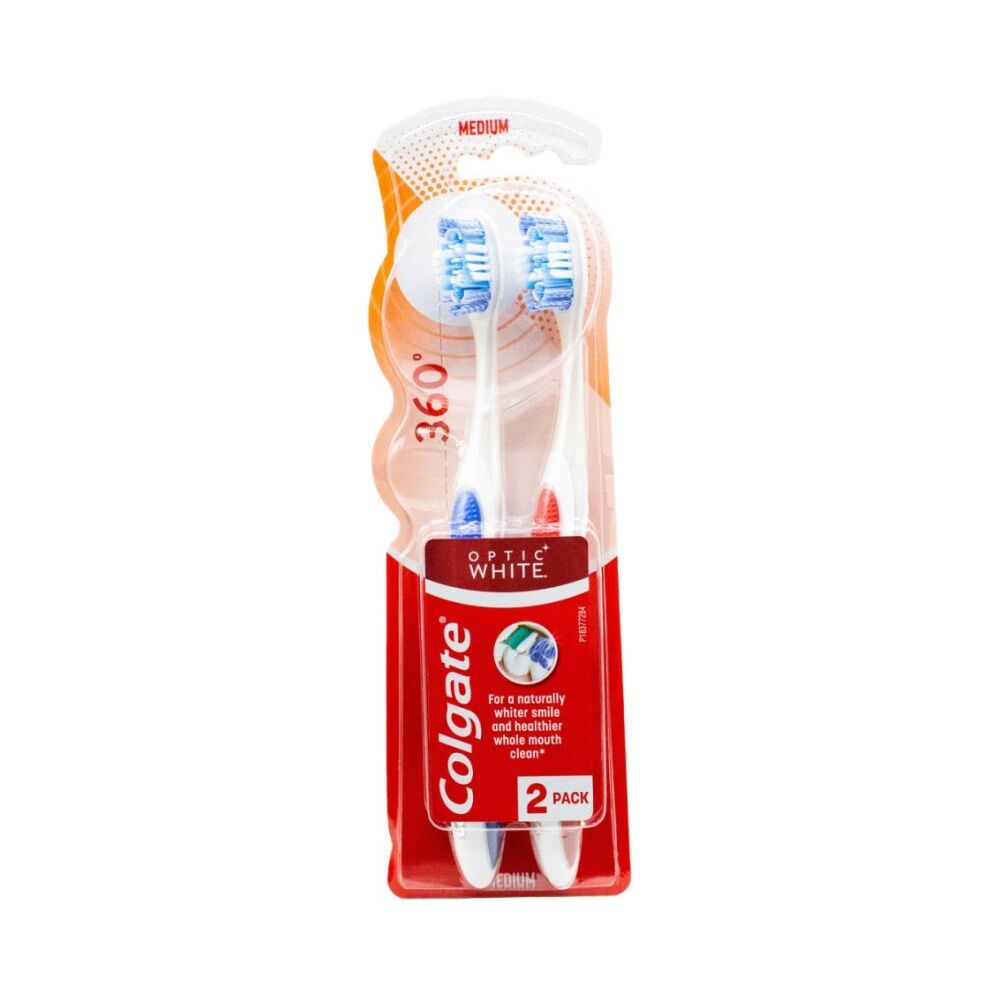 12x 2PK Colgate Optic White Toothbrush Pack Medium Firmness Bristles Dental Care
