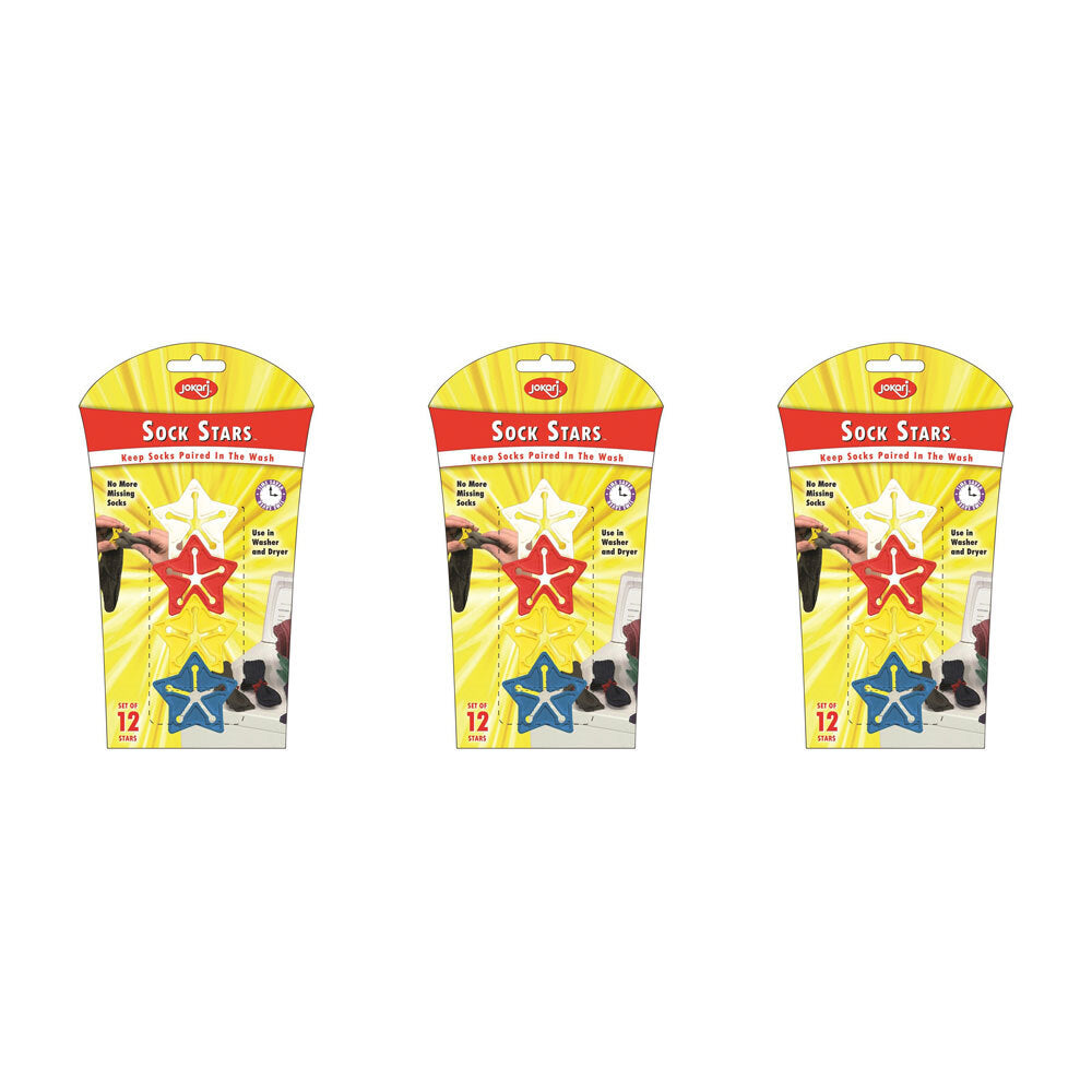 3x 12pc Jokari Sock Stars Laundry Washer/Dryer Set Assorted 19cm