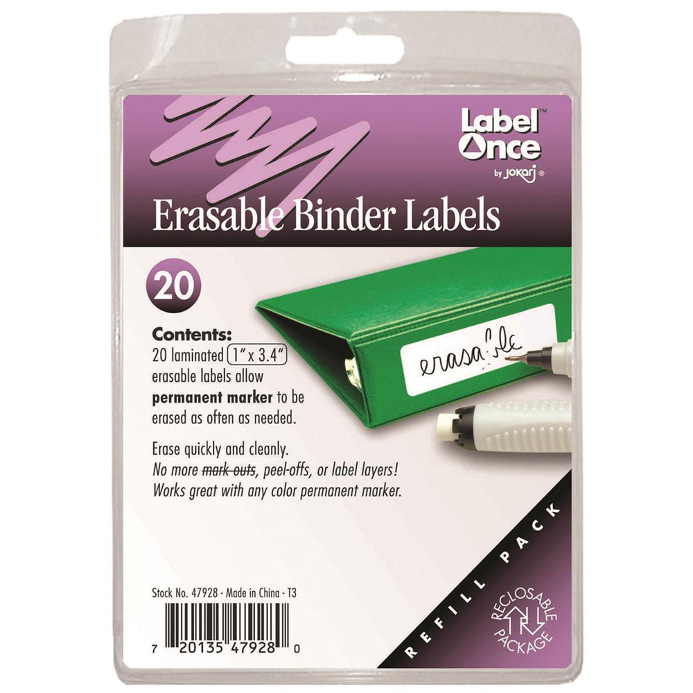 3x 20pc Jokari Laminated Erasable Binder Labels Refill Pack White