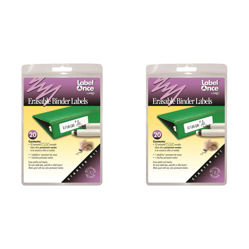 2x 22pc Jokari Erasable Binder Labels/Eraser/Marker Starter Kit White