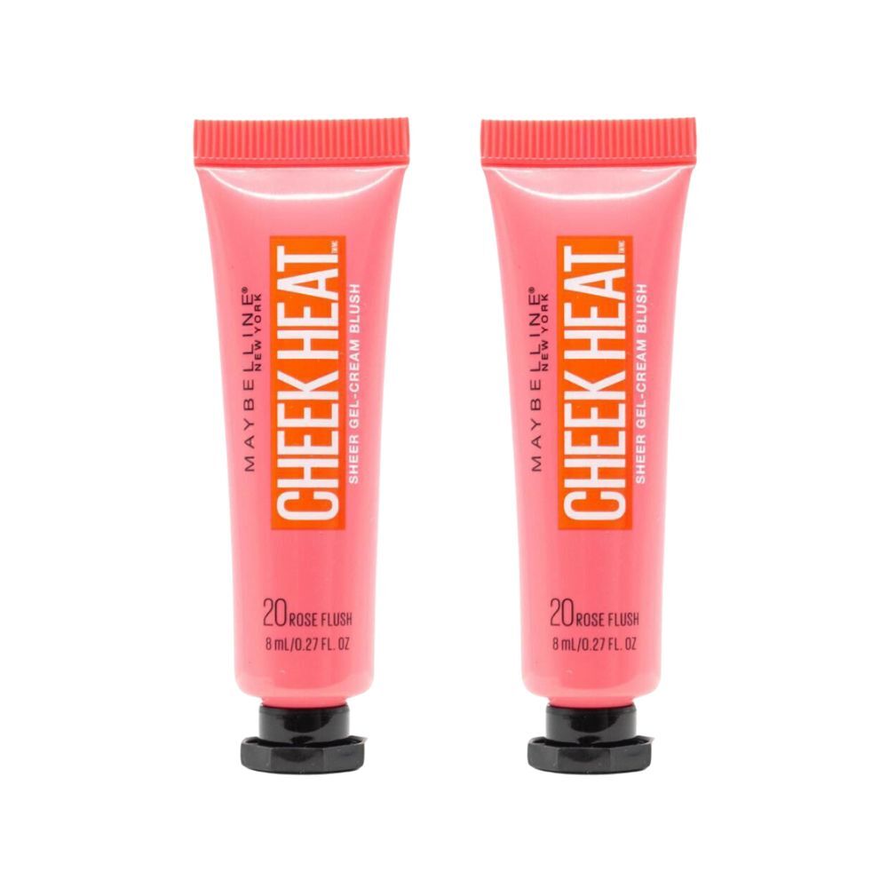 2PK Maybelline Cheek Heat 8ml Sheer Gel Cream Blush Rose Flush 20 Makeup