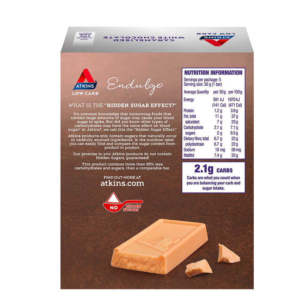 4x 5pc Atkins Low Carb Endulge Caramelised White Chocolate Bars 30g