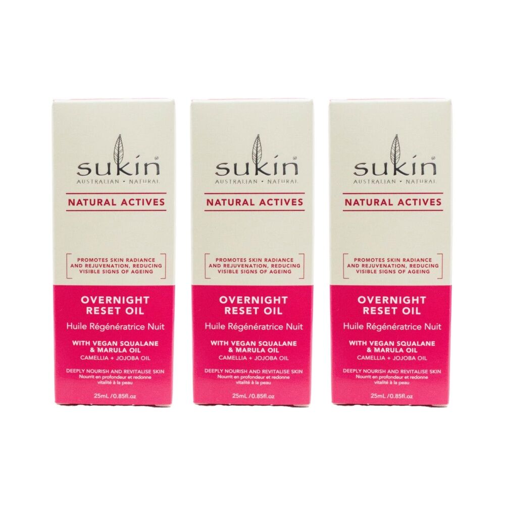 3PK Sukin Overnight Reset Oil/Serum Cemellia + Jojoba Oil Natural Skincare 25ml