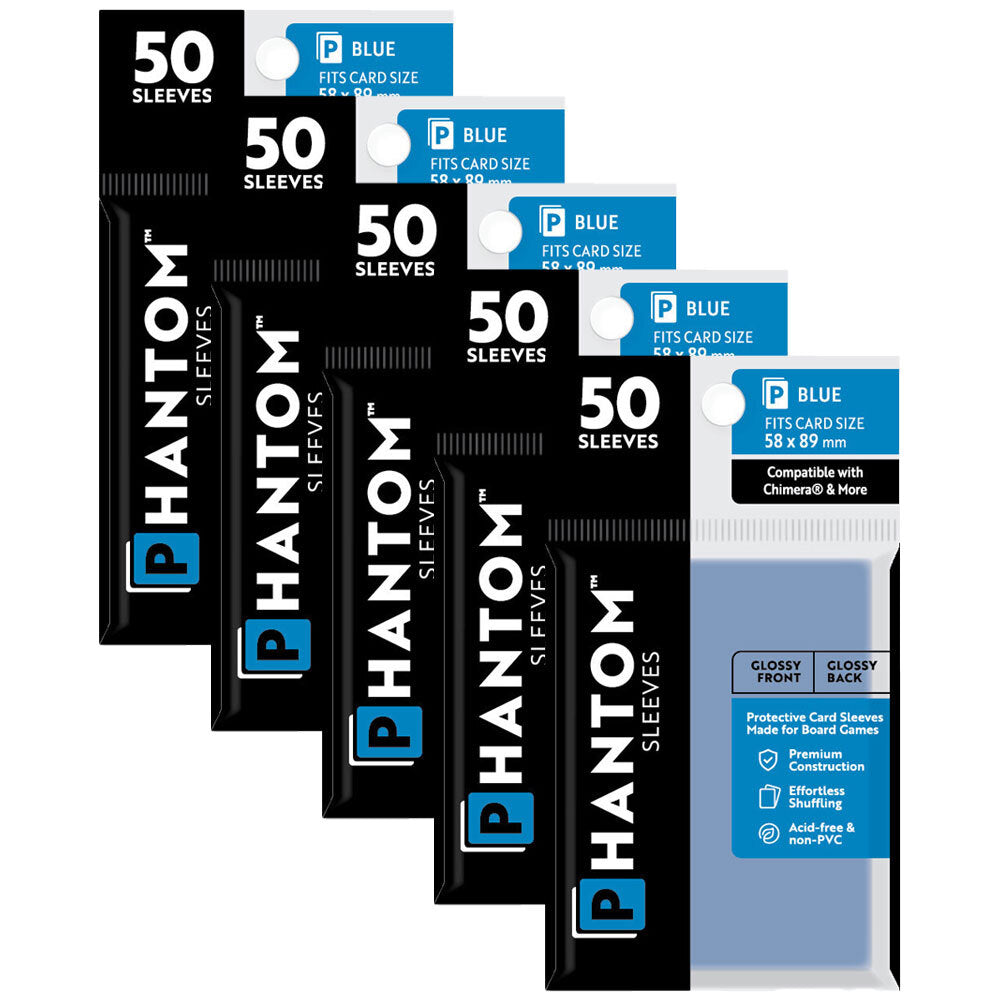 5PK 50pc Phantom Sleeves 58x89mm Game Card Case Blue Gloss/Gloss