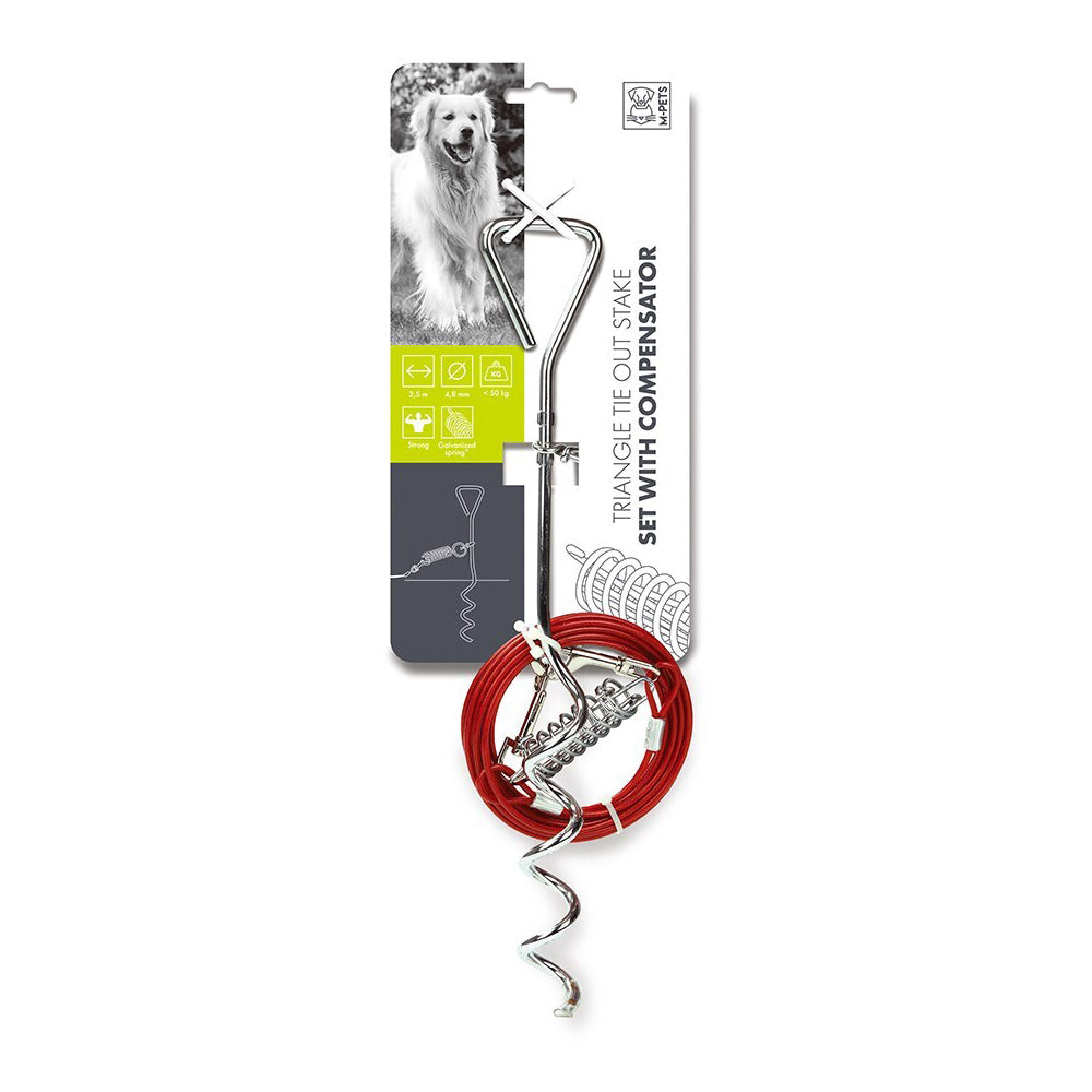 2PK M-Pets 3.5m Dog/Puppy Pet Triangle Secure Tie Out Stake Set w/ Compensator Cable