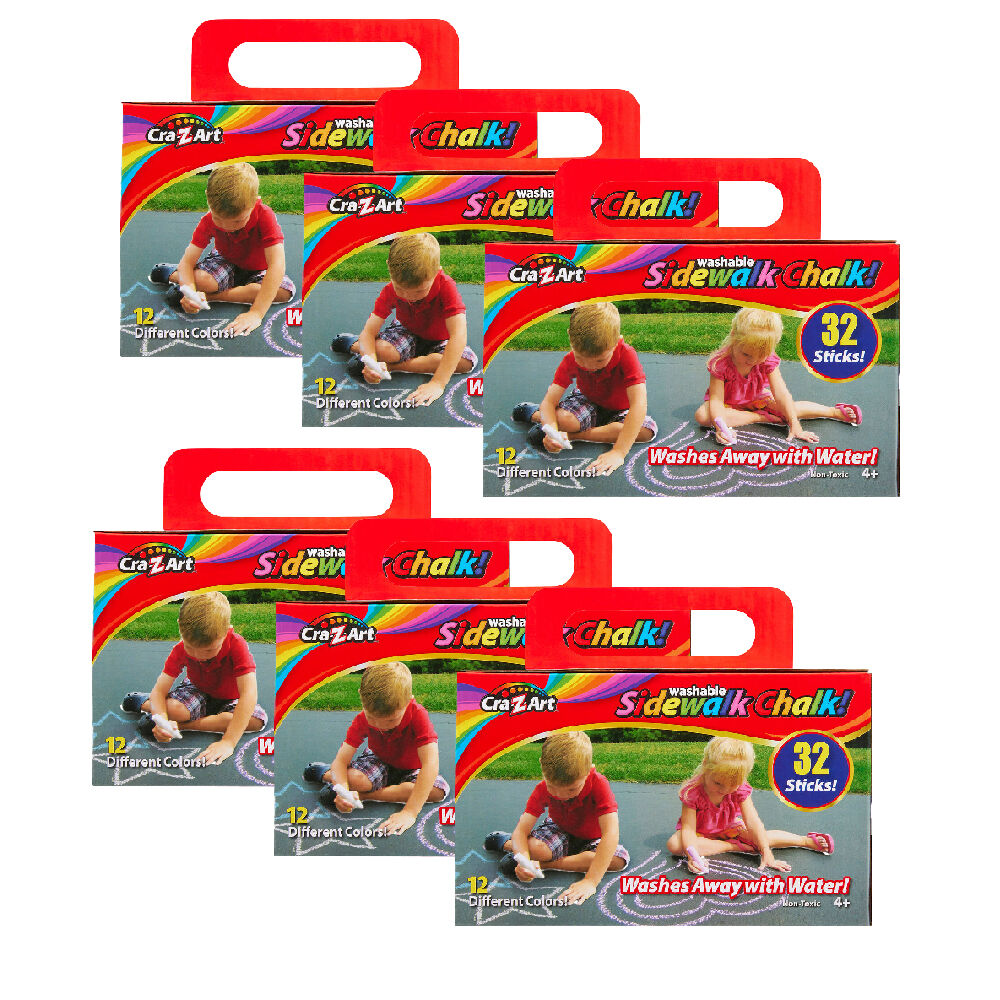 6x 32pc Cra-Z-Art Stationery Washable Kids Sidewalk Chalk Pack 3y+ Multi Colours