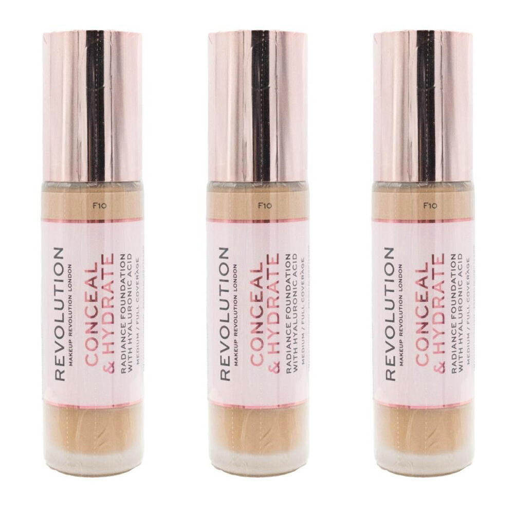 3PK Revolution Conceal & Glow Liquid Foundation 23ml Makeup Cosmetics F10