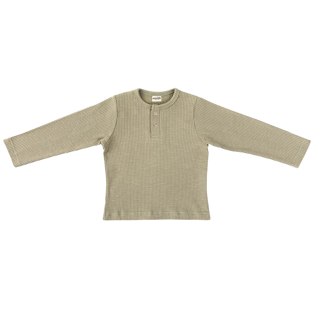 Ponchik Baby/Toddler Cotton Henley T-Shirt Pistachio Rib - Size 12-18m