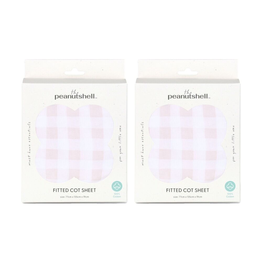 2PK The Peanutshell Forest Dreams Pink Gingham Cot Fitted Sheet 77x135cm