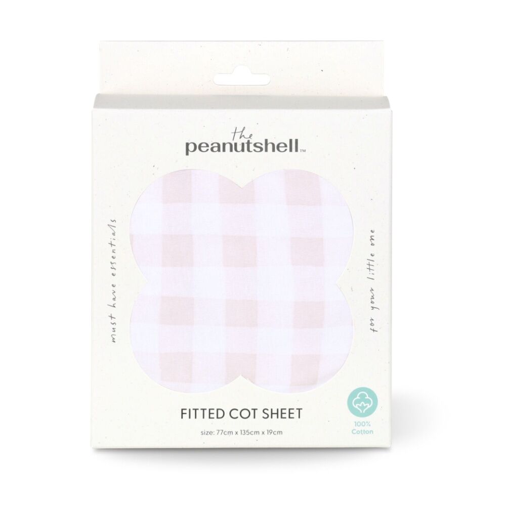 2PK The Peanutshell Forest Dreams Pink Gingham Cot Fitted Sheet 77x135cm