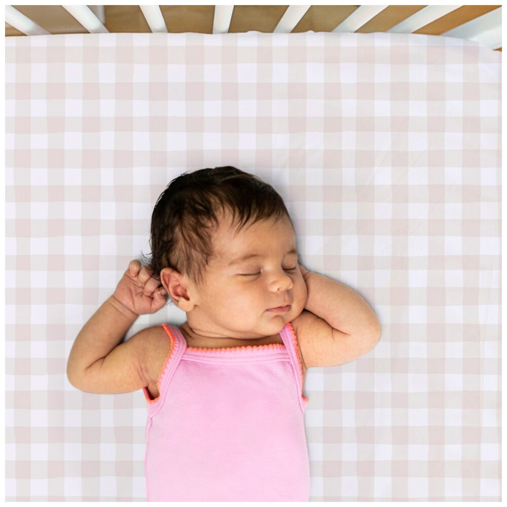 2PK The Peanutshell Forest Dreams Pink Gingham Cot Fitted Sheet 77x135cm
