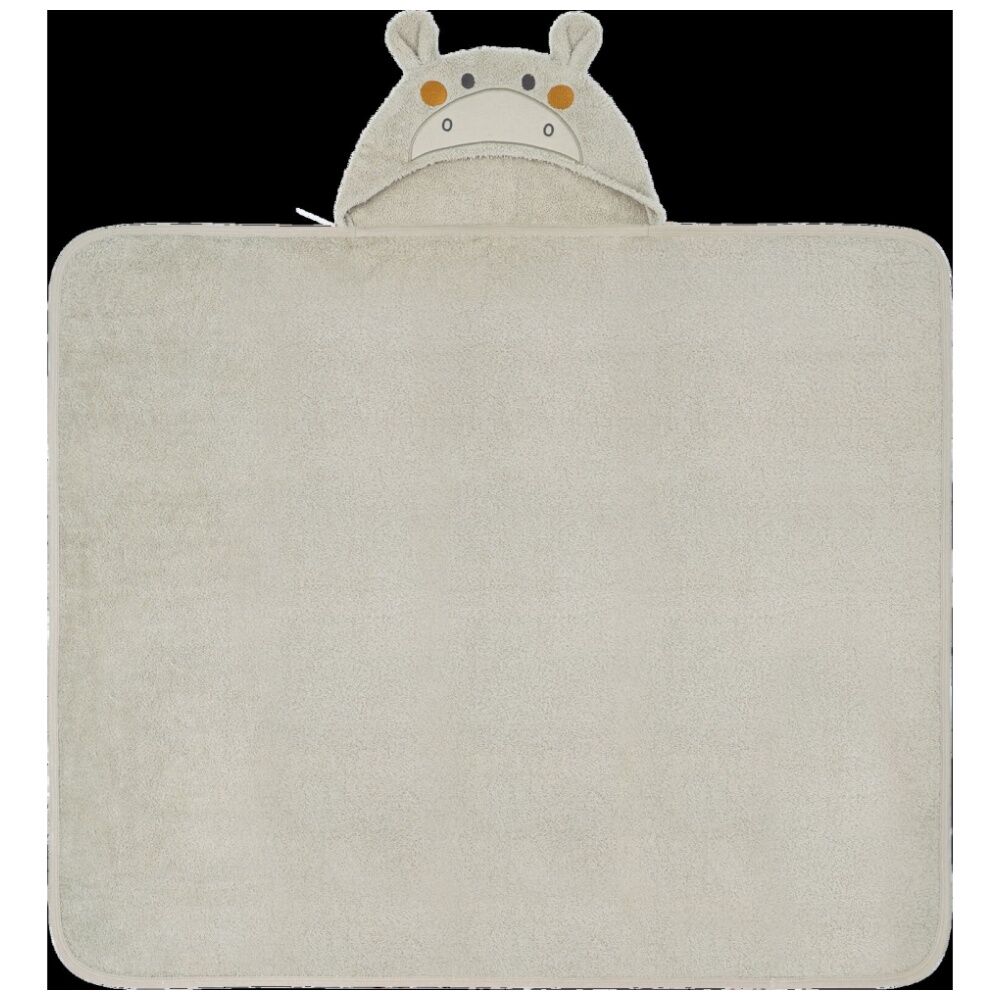 The Peanutshell Safari Dreams Kids Hooded Hippo Towel 100% Cotton Tan