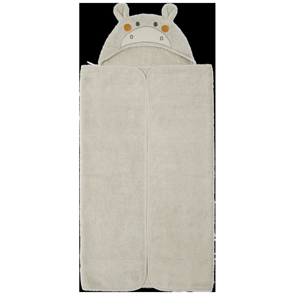 The Peanutshell Safari Dreams Kids Hooded Hippo Towel 100% Cotton Tan