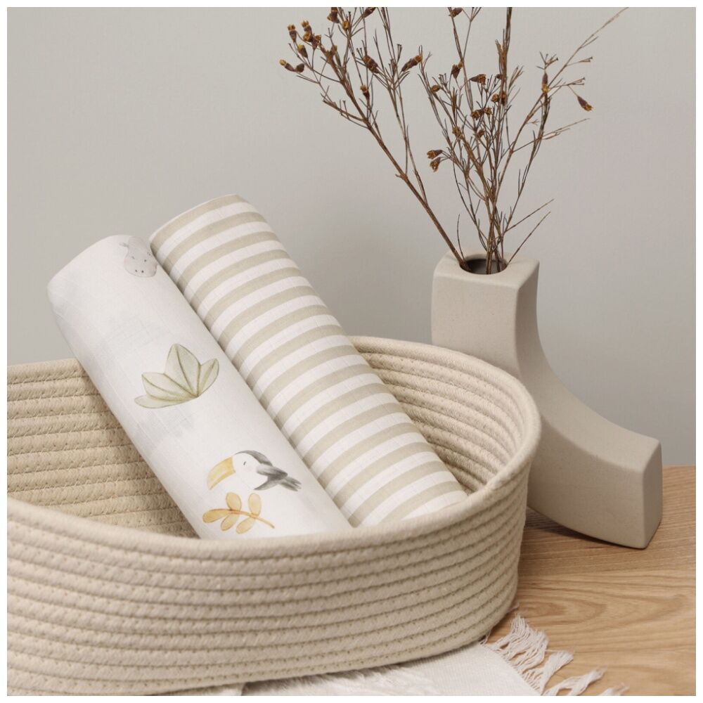 2pc The Peanutshell Safari Dreams Baby Muslin Wraps 100% Cotton White/Beige