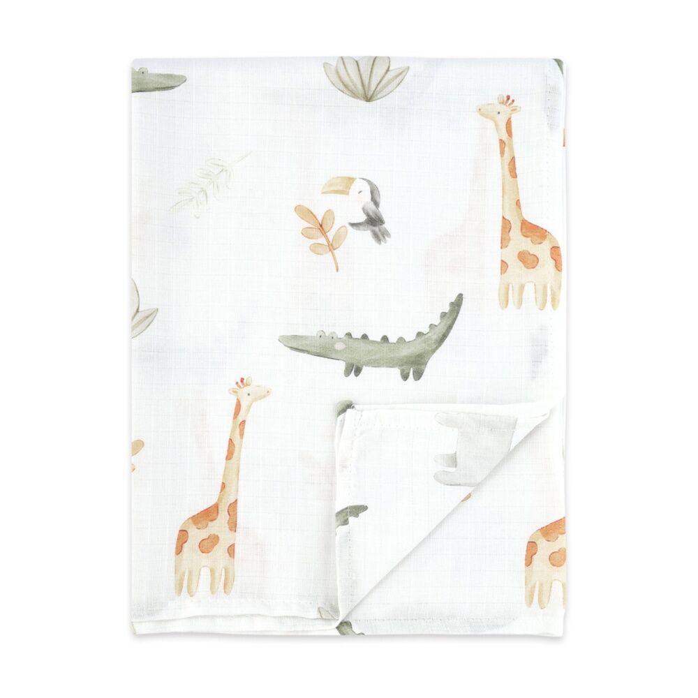 2pc The Peanutshell Safari Dreams Baby Muslin Wraps 100% Cotton White/Beige