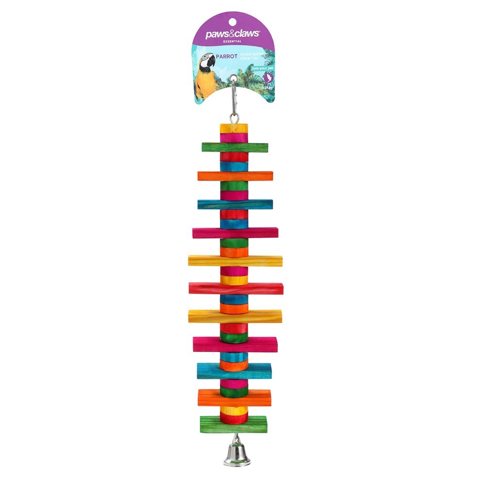 2PK Paws And Claws Parrot Wood Spiral Chew Toy W/ Bell 39X10Cm