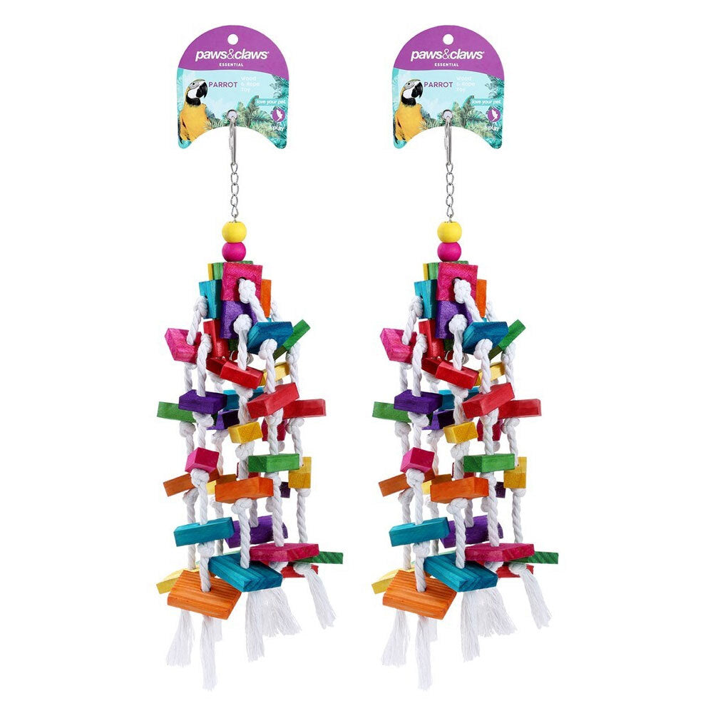 2PK Paws & Claws Parrot 40cm Wooden Rope Toy Large