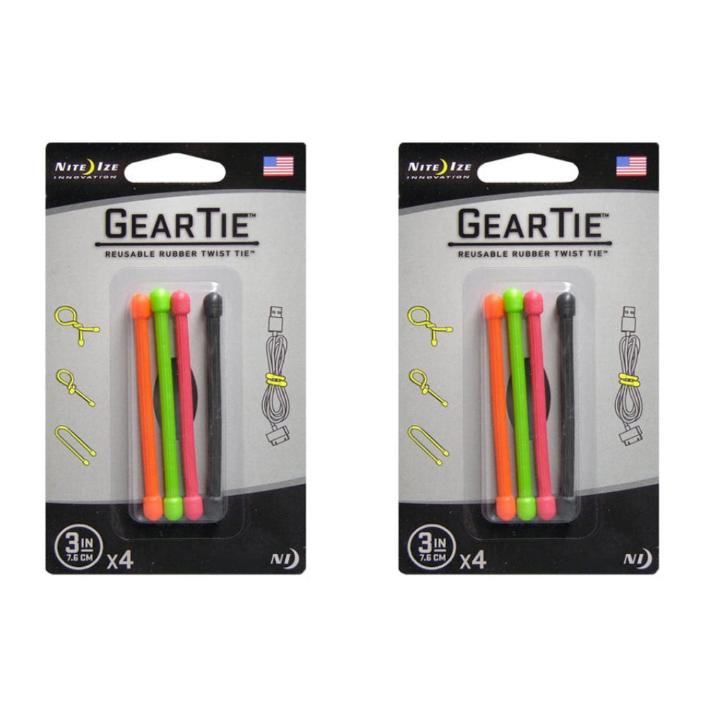 2x 4pc Nite Ize 3in Rubber Gear Tie Twist Organiser - Assorted Colours