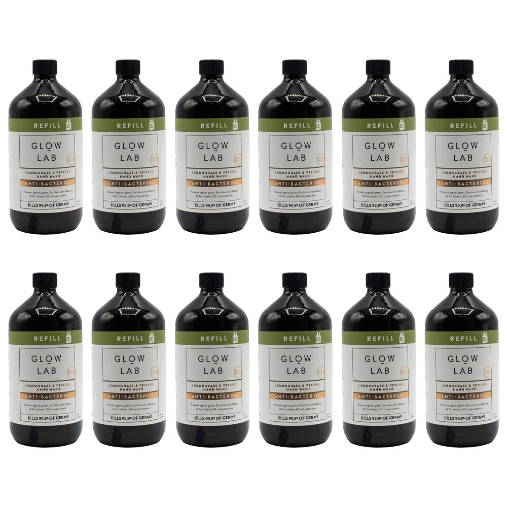 12PK Glow Lab 900ml Antibacterial Handwash Refill w/ Lemongrass & Vetiver