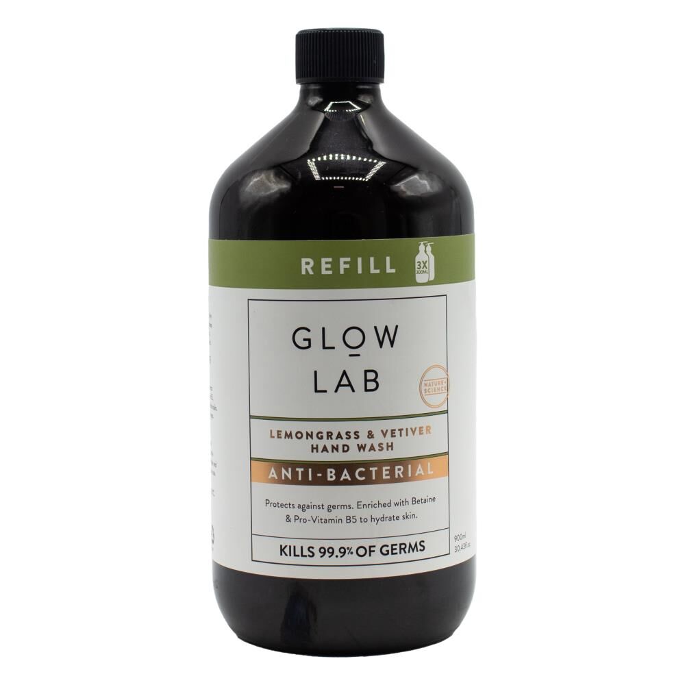 12PK Glow Lab 900ml Antibacterial Handwash Refill w/ Lemongrass & Vetiver
