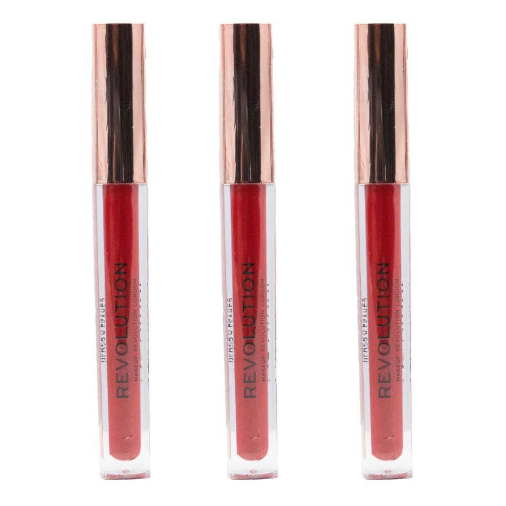 3PK Revolution Beauty Liquid Lip Gloss Colour 3.6ml Vinyl Ruby Red Makeup