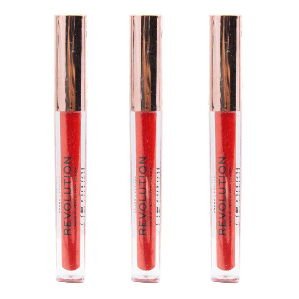 3PK Revolution Intense Shine Liquid Lip Gloss Cherry Glossy Beauty Makeup
