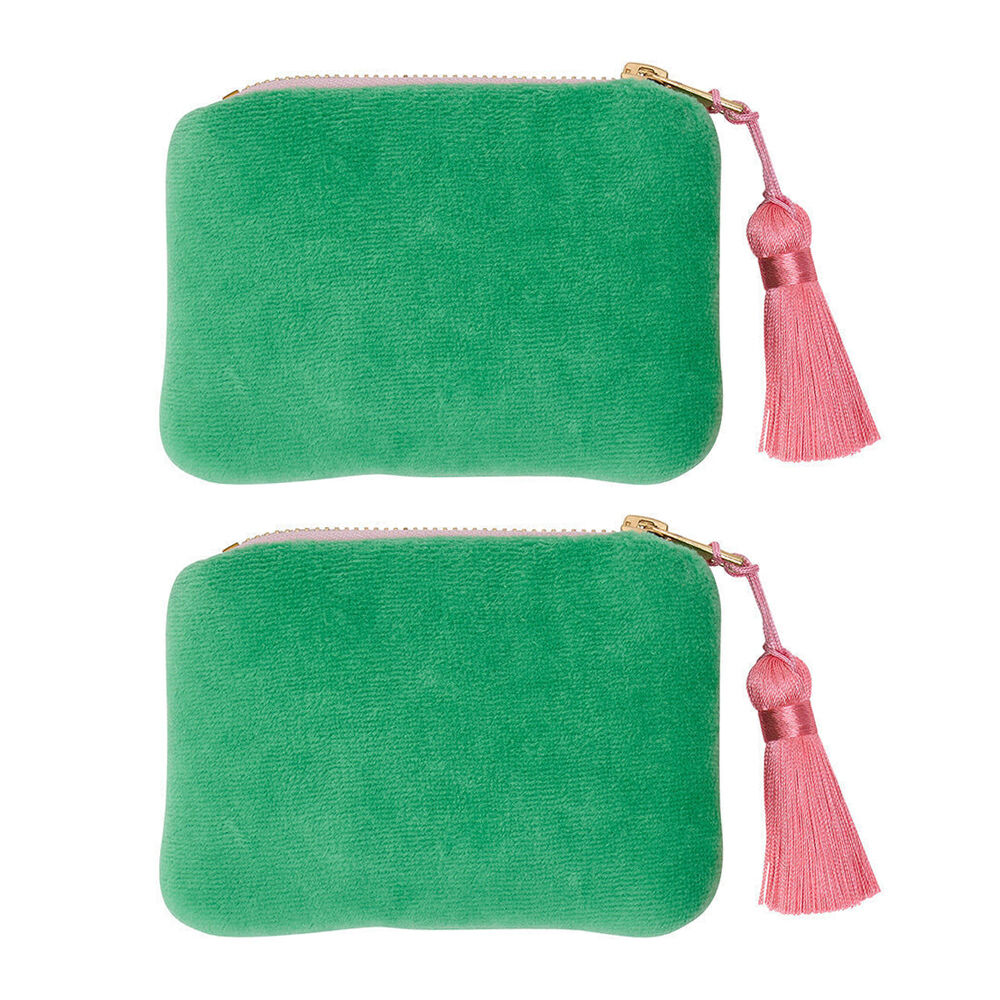 2PK Annabel Trends Velvet Zipped Coin Purse Wallet 12x8.5cm Meadow Green