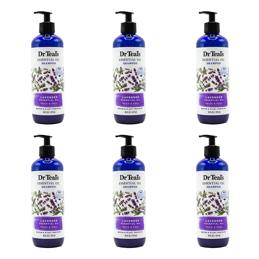 6PK Dr Teals 473ml Shampoo Thick & Full Lavender Essential Oils