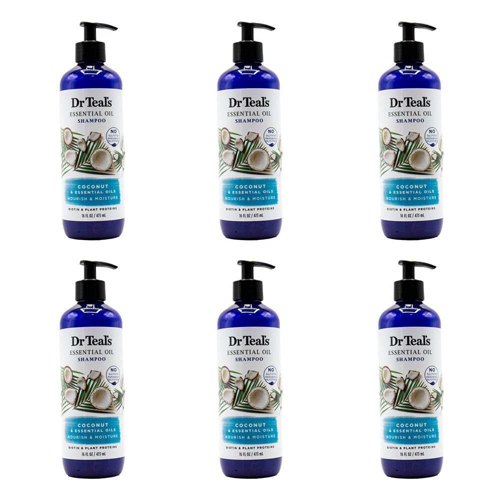 6PK Dr Teals 473ml Shampoo Nourish & Moisture Coconut And Essential Oils