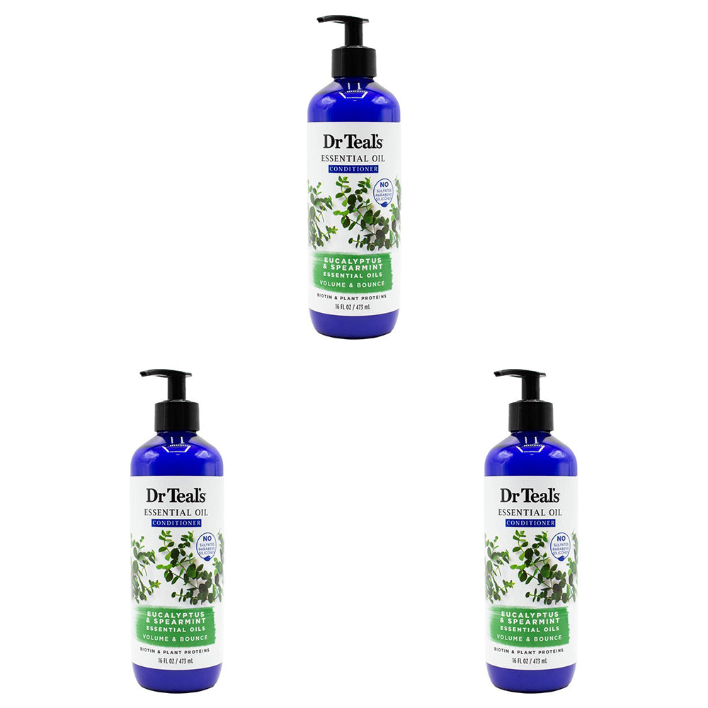 3PK Dr Teals 473ml Conditioner Volume/Bounce Eucalyptus Spearmint Essential Oils