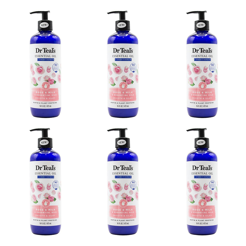 6PK Dr Teals 473ml Conditioner Smooth & Silky Rose Milk Essential Oils