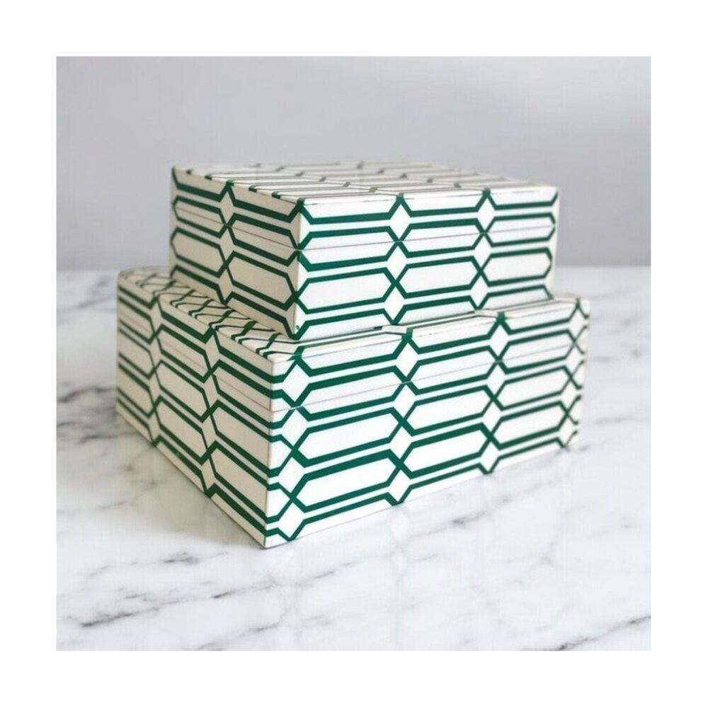 SS Collective Moss Green & White Links Pattern Resin Decorative Box Small