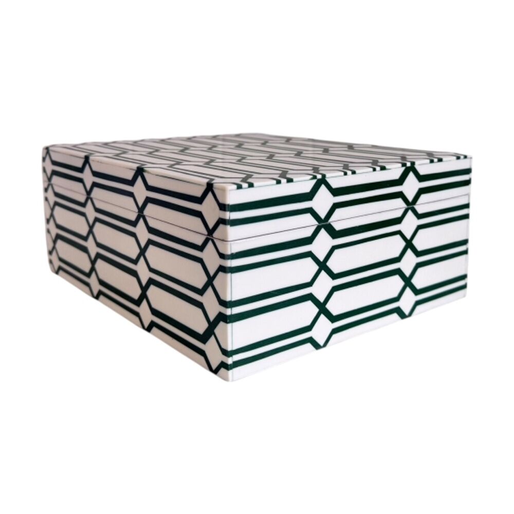 2PK SS Collective Moss Green & White Links Pattern Resin Decorative Box Large