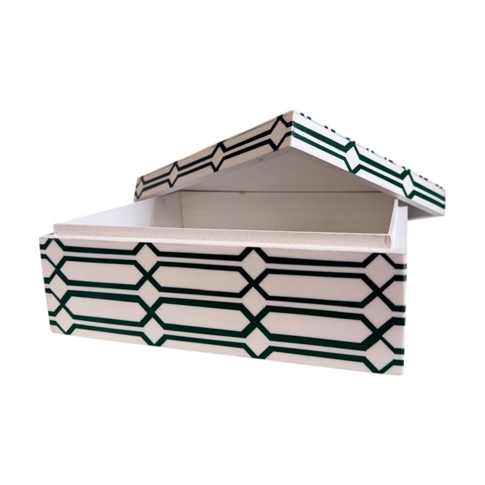 2PK SS Collective Moss Green & White Links Pattern Resin Decorative Box Large