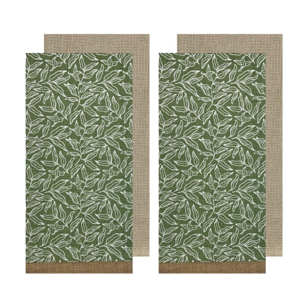 2x 2pc J.Elliot Home Serenity Kitchen Tea Towels 50x70x2cm Green
