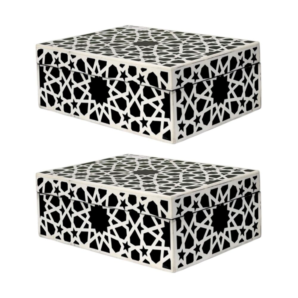 2PK SS Collective Black & White Patterned Decorative Rectangle Box 21x16cm