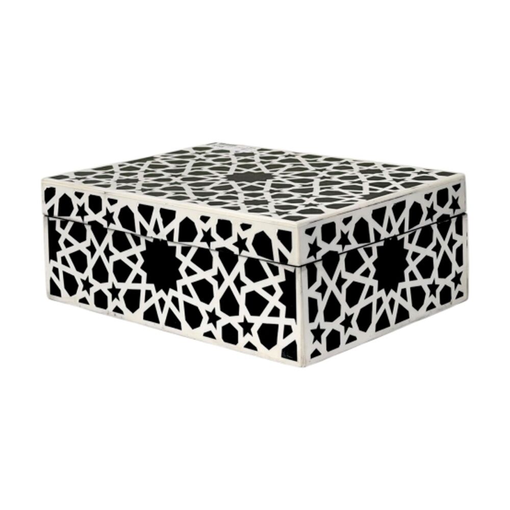 2PK SS Collective Black & White Patterned Decorative Rectangle Box 21x16cm