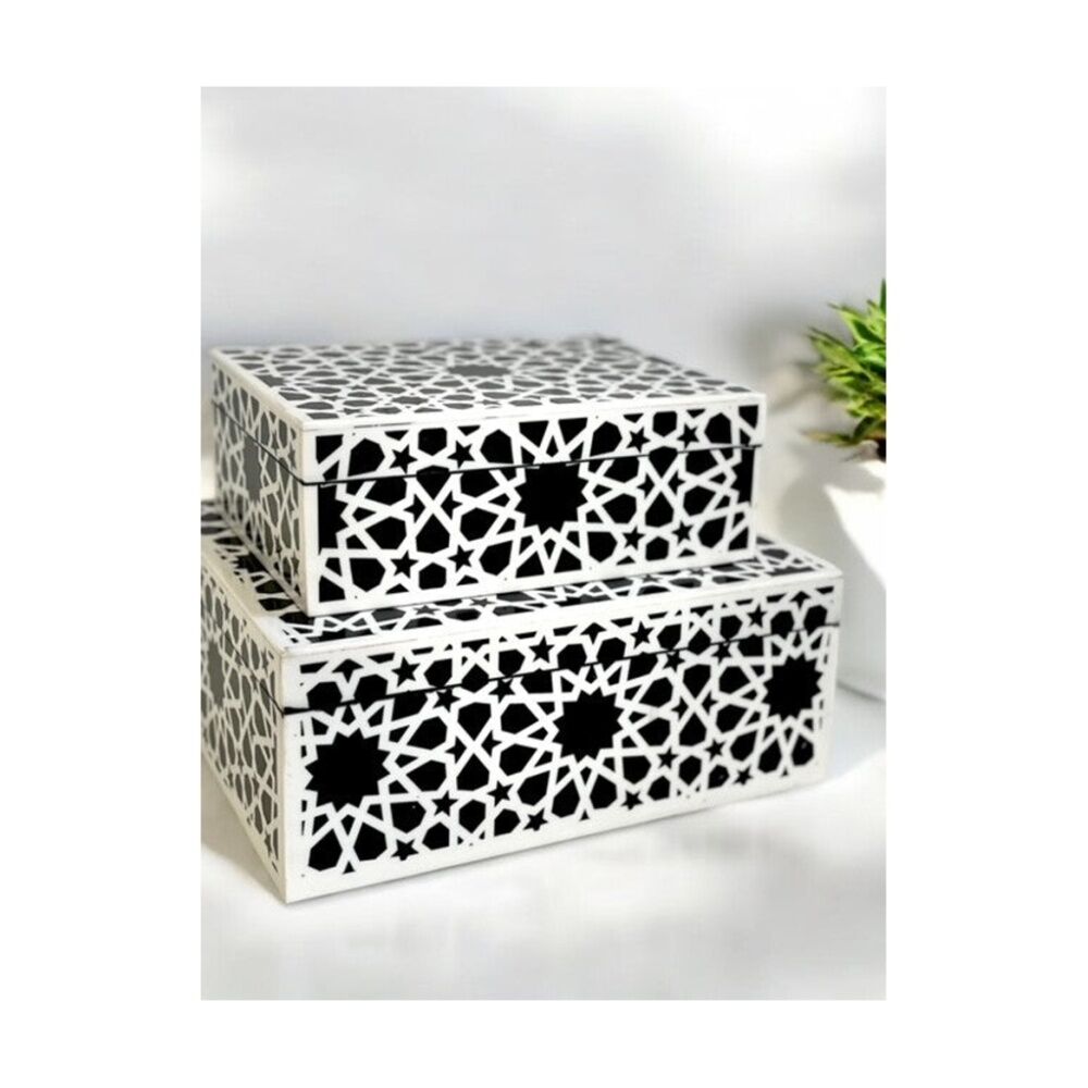 2PK SS Collective Black & White Patterned Decorative Rectangle Box 21x16cm