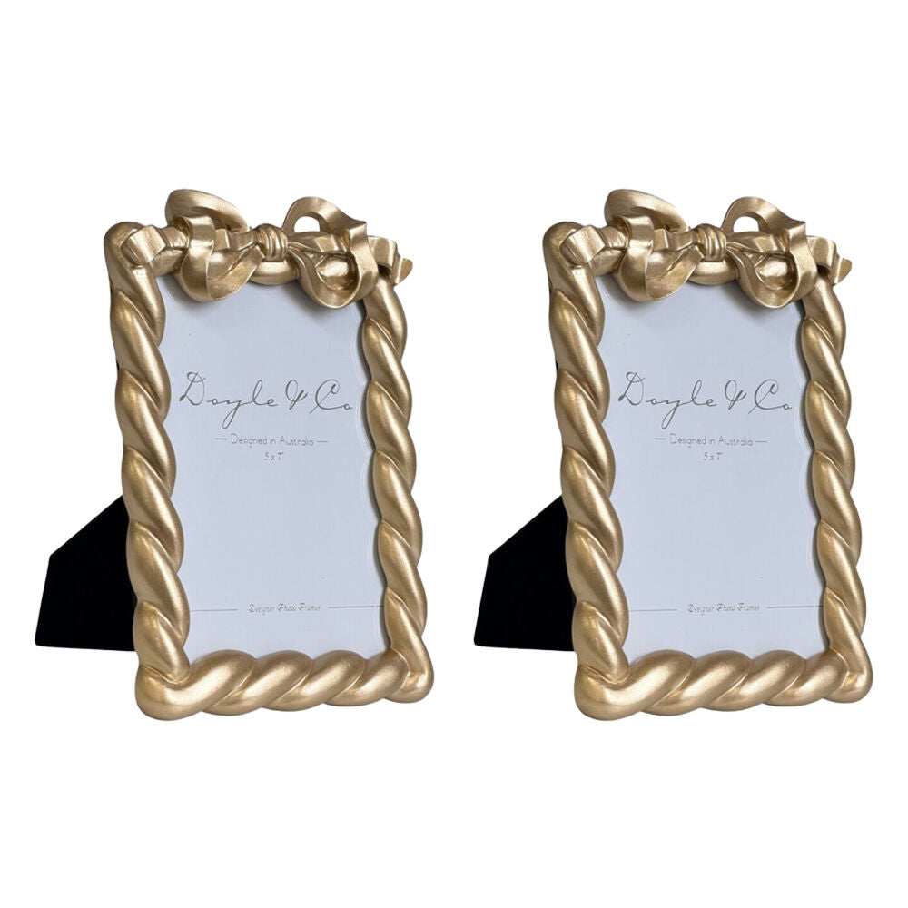 2PK SS Collective Gold Resin Twisted Ribbon With Bow Photo Frame Rectangle 5x7