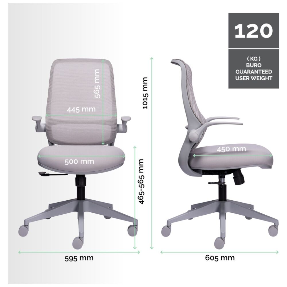 Mondo Zest Office Work Chair W/ Adjustable Armrests & Mesh Backing Grey