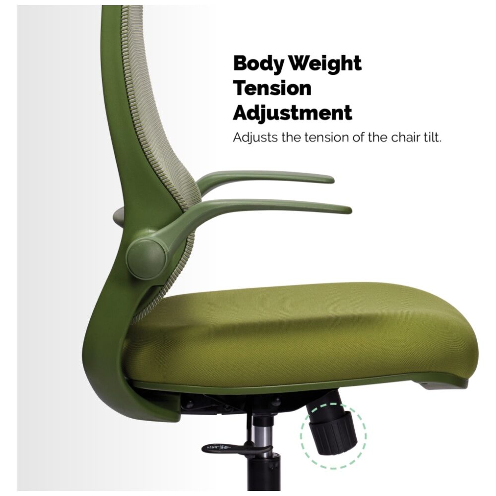 Mondo Zest Office Work Chair W/ Adjustable Armrests & Mesh Backing Olive Green