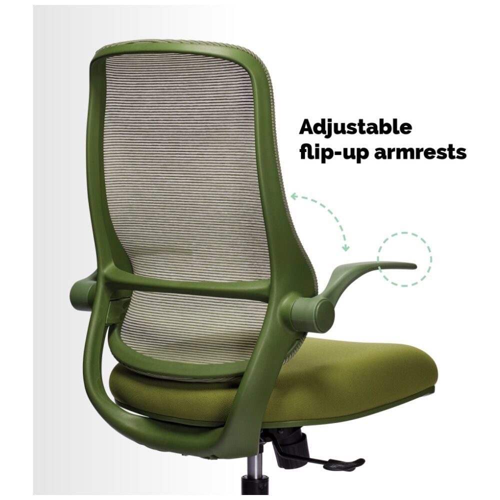 Mondo Zest Office Work Chair W/ Adjustable Armrests & Mesh Backing Olive Green
