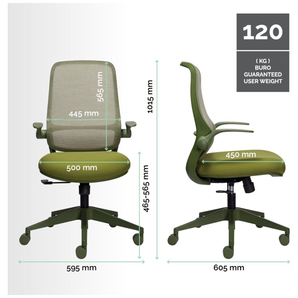 Mondo Zest Office Work Chair W/ Adjustable Armrests & Mesh Backing Olive Green