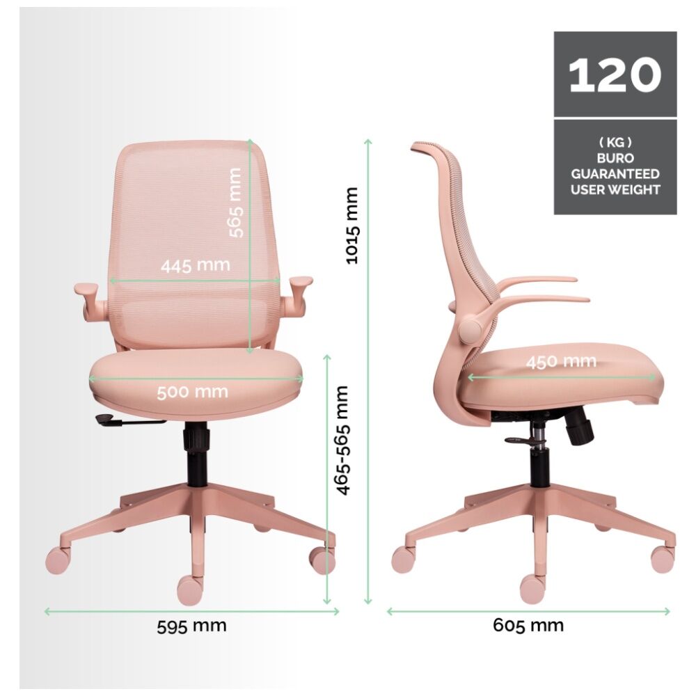 Mondo Zest Office Work Chair W/ Adjustable Armrests & Mesh Backing Shell Pink