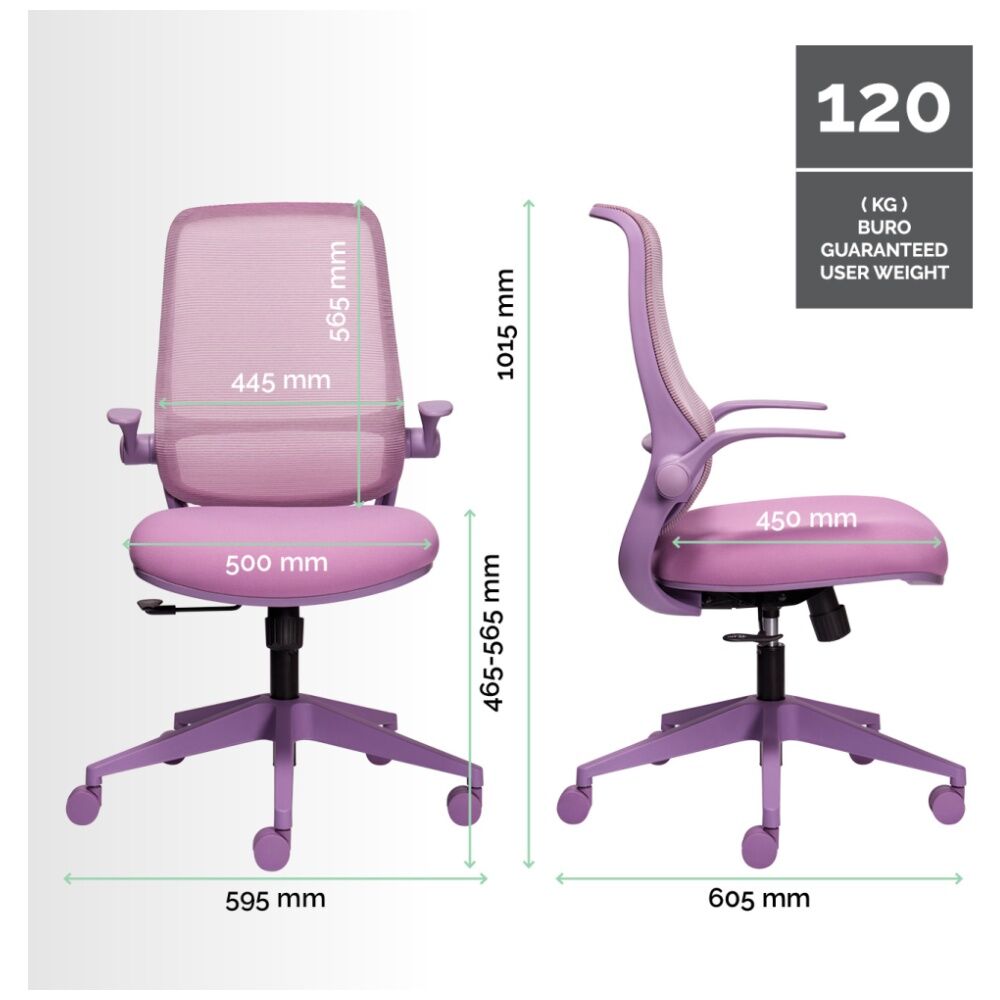 Mondo Zest Office Work Chair W/ Adjustable Armrests & Mesh Back Lavender Purple