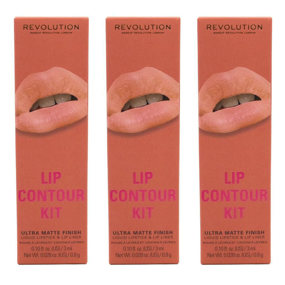3x 2pc Revolution Lip Contour Kit Liquid Lipstick & Liner Set Brunch Makeup