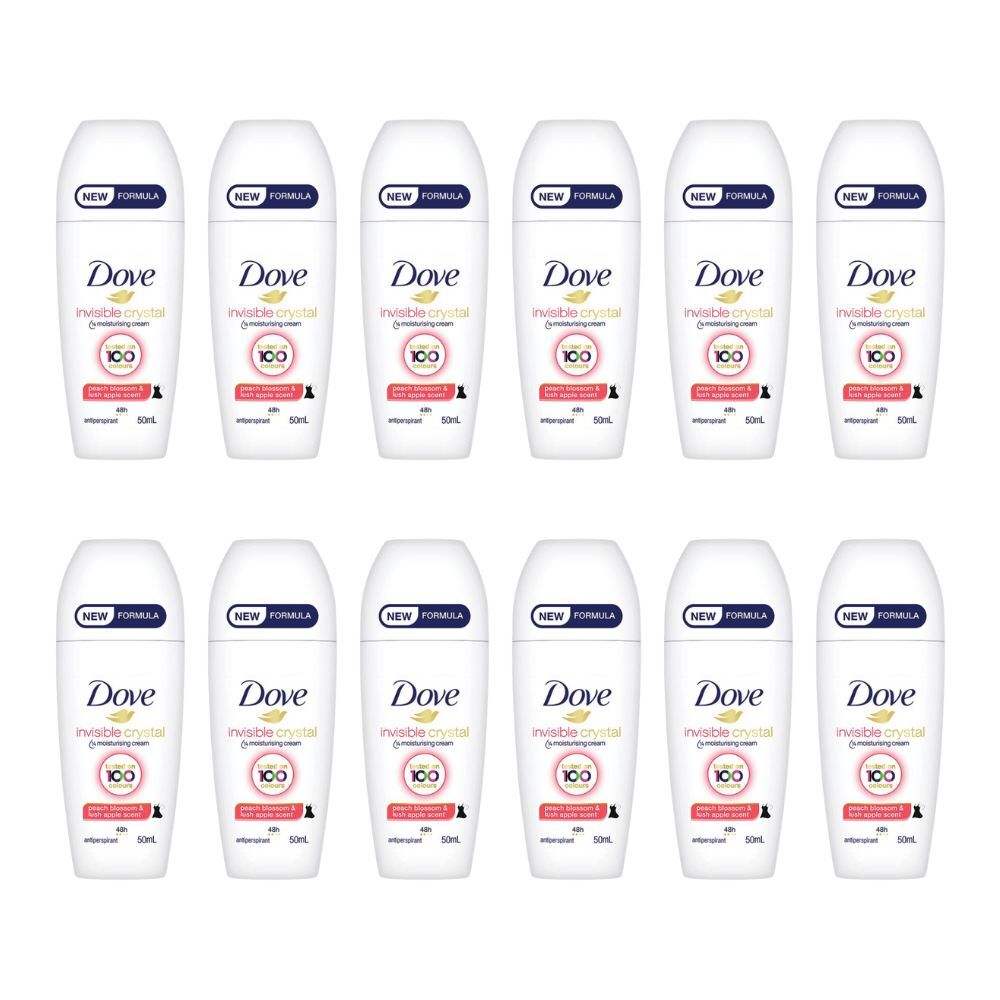 12PK Dove Invisible Crystal Roll On Deodorant 50ml Peach Blossom & Lush Apple